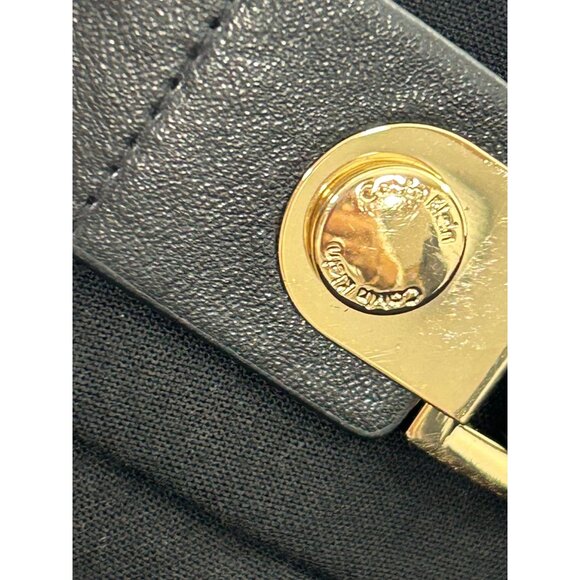 Calvin Klein Black Pencil Skirt 10 Faux Leather Tabs Back Slit Zip Career Party - Picture 12 of 12